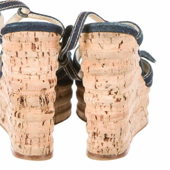 Chanel Camelia Denim Wedge Sandals - Picture 2 of 4